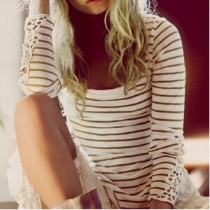 Free People Mustard Tuscaloosa Hard Candy
Henley with Beaded Crocheted Cuffs